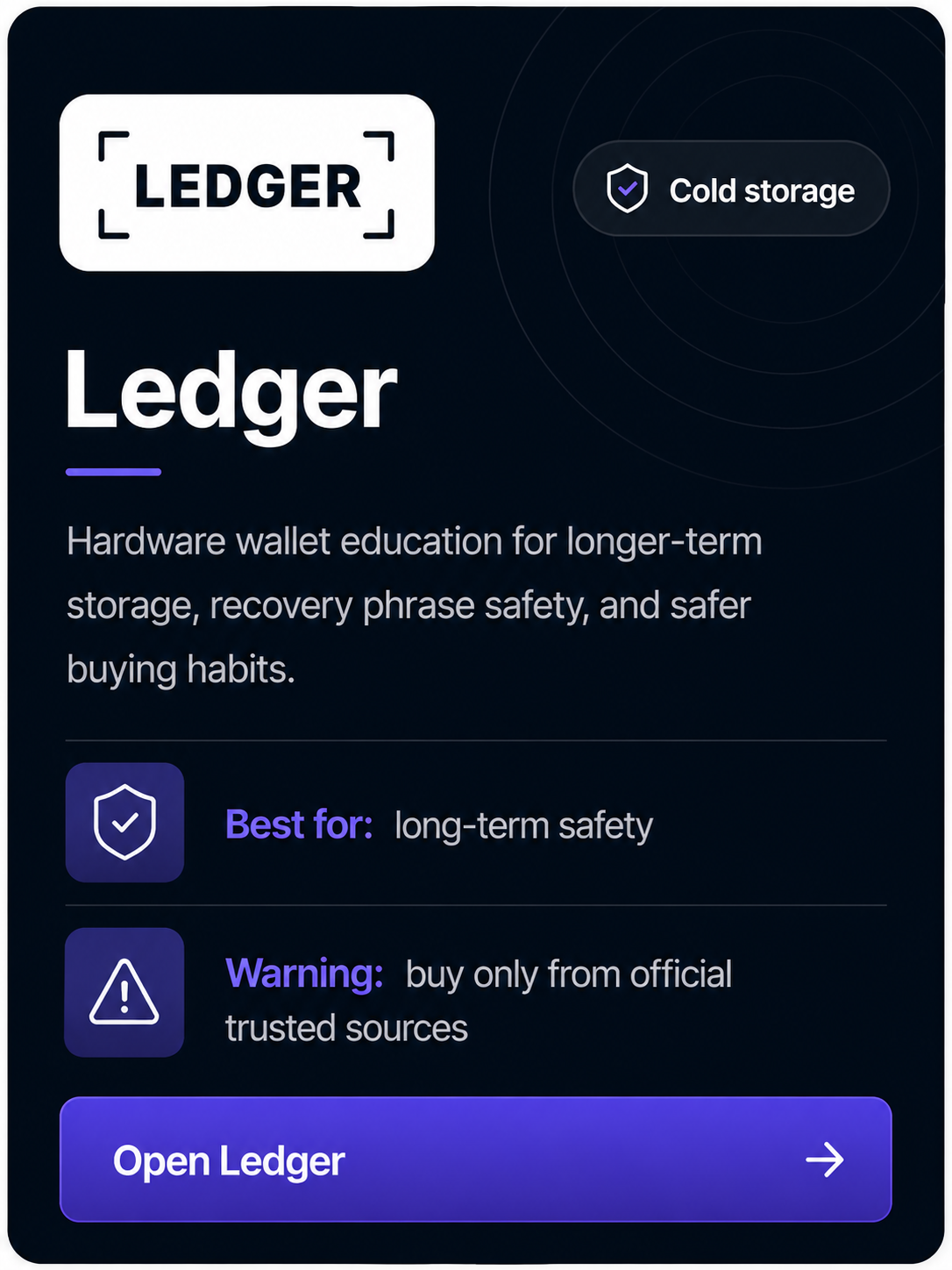 Ledger beginner learning card