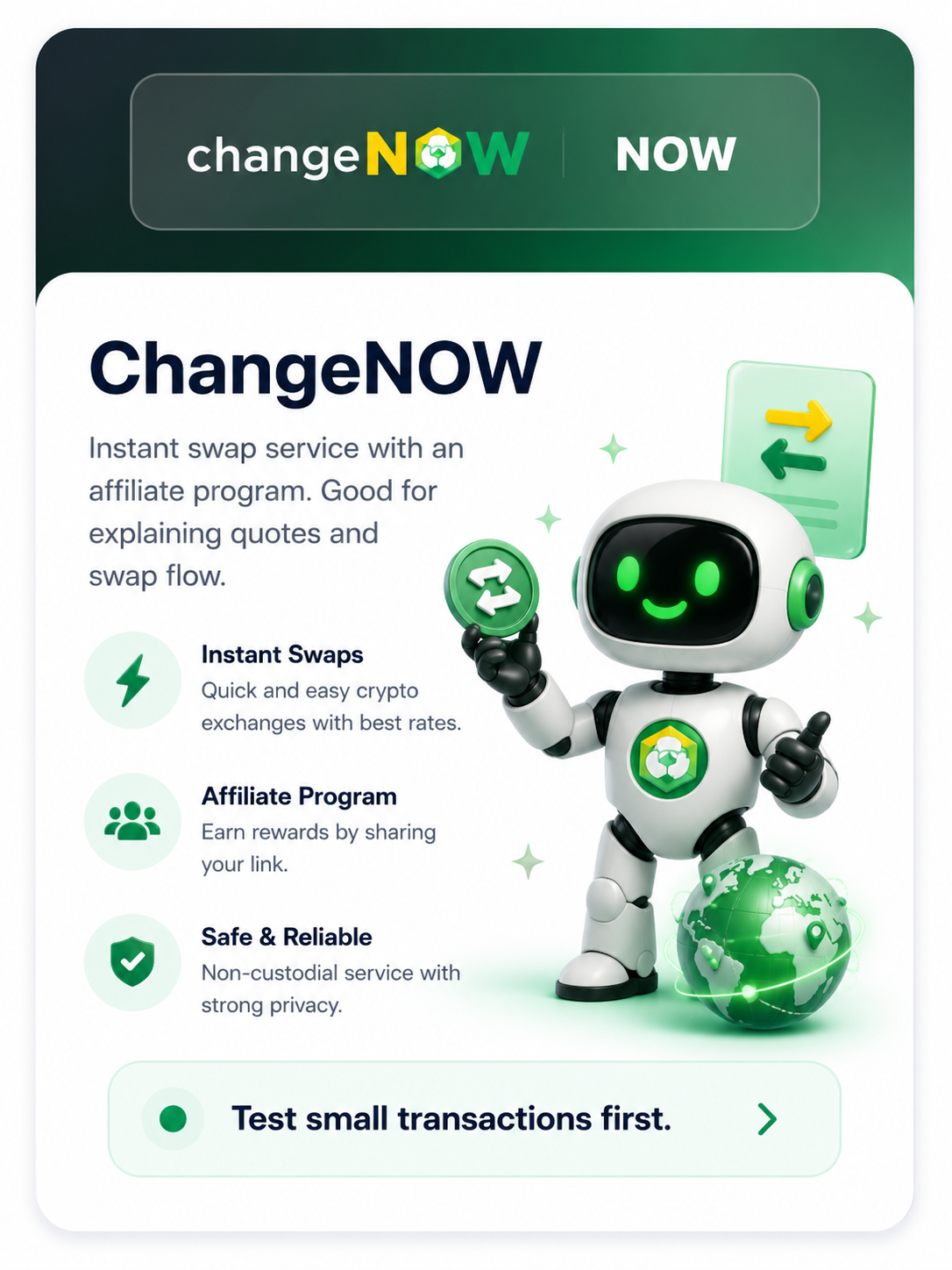 ChangeNOW instant swap service research card